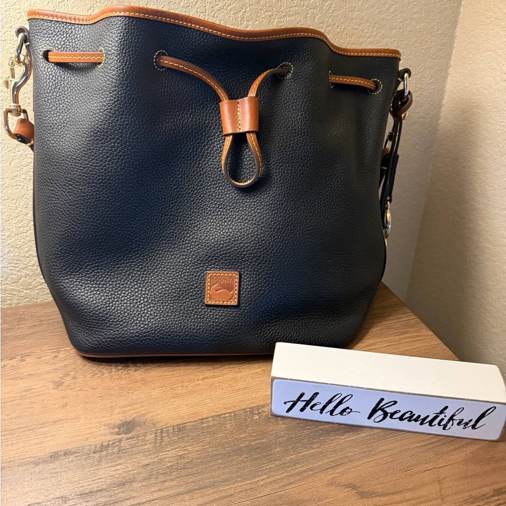 Dooney and Bourke Black and Tan Leather Bucket Bag